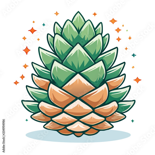 Stylized Pinecone Illustration with Sparkles
