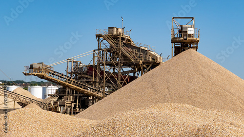 Overland conveyer in an aggregates and stone quarry in shoreham Port. Captured on a bright and sunny day