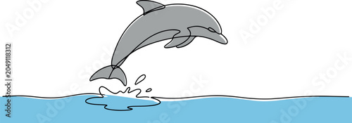 Dolphin Jumping Out Of Water Line Drawing Illustration For Marine Wildlife Ocean Outline Artwork