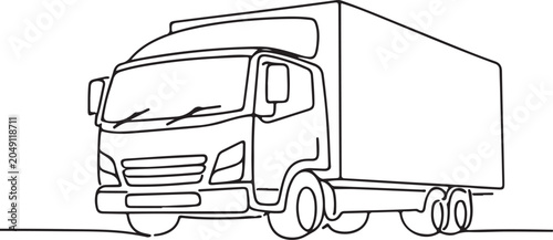 Line Drawing Of Medium Sized Delivery Truck Commercial Transport Vehicle Freight Logistics Illustration