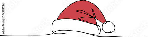 Line Drawing Of Red And White Santa Claus Hat Festive Holiday Winter Celebration Illustration