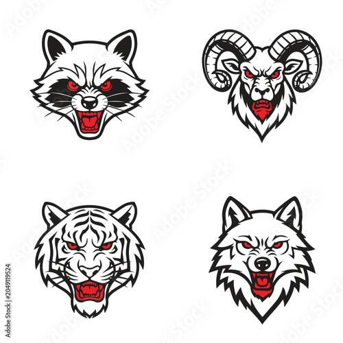 Canvas Print Four Fierce Animal Mascot Logos Raccoon Ram Tiger Wolf