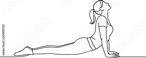 Line Drawing Of Woman In Yoga Pose Meditation Wellness Fitness Exercise Illustration