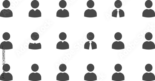 Business avatar profile icons set, male user silhouettes in suit tie shirt variations, vector illustration