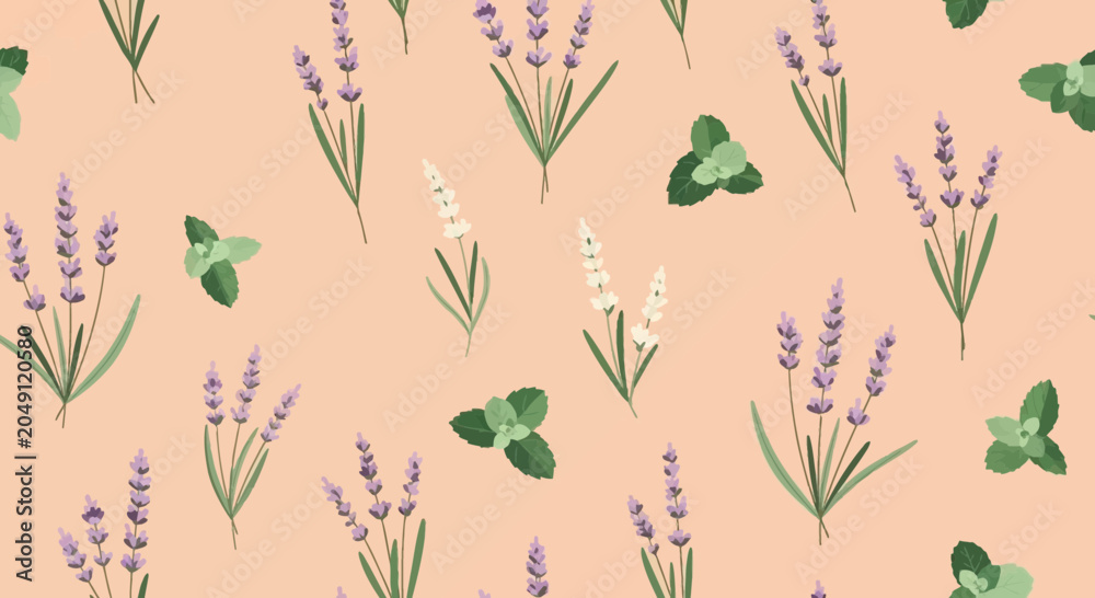 Fototapeta premium Lavender and Mint Botanical Repeating Pattern for Soothing Design and Natural Backgrounds