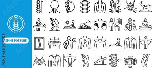 Tableau sur toile Spine Posture and Back Health outline icon set