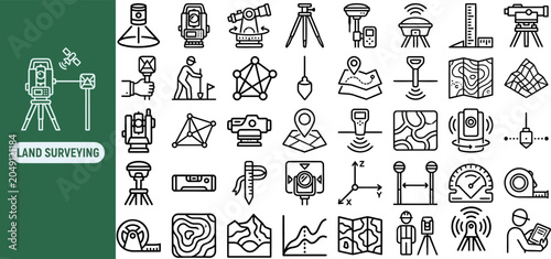 Fotografie Geodetic Survey and Mapping outline icon set