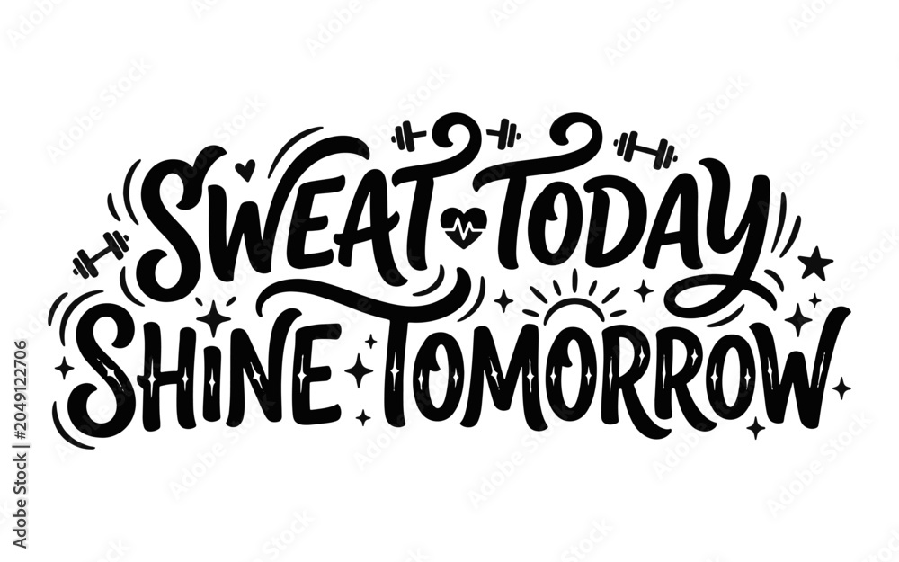 Obraz premium Sweat today shine tomorrow motivational gym fitness quote lettering design print.