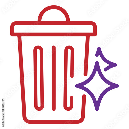 Red outline trash can with sparkling clean symbol
