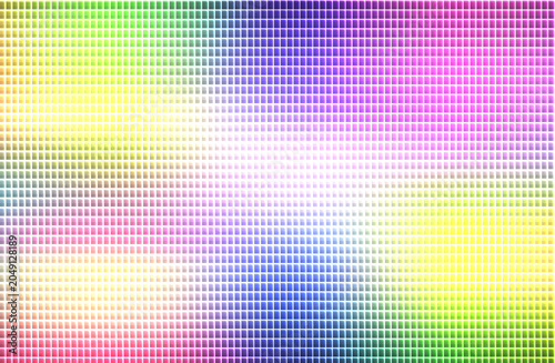A vibrant abstract artwork features a colorful grid pattern blending smoothly.
