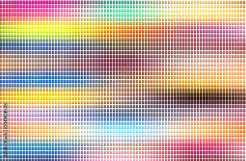 A vibrant abstract artwork displayed horizontally with colorful patterns