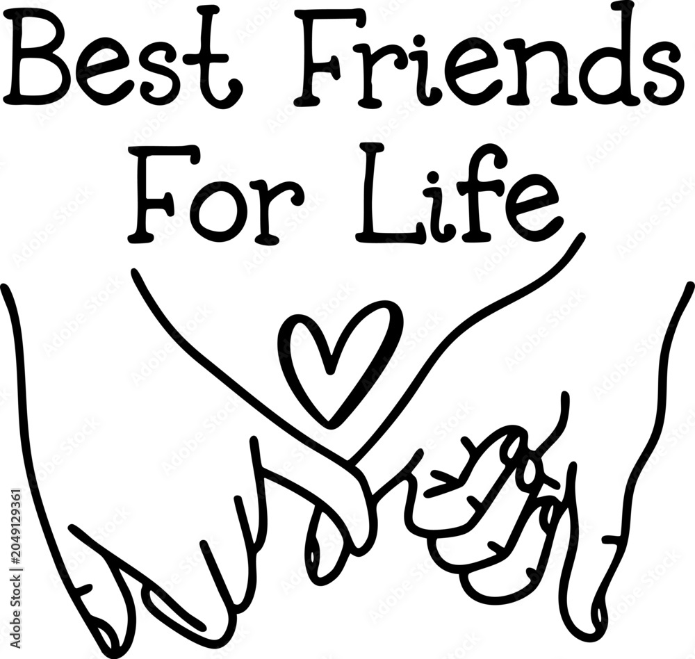 Fototapeta premium Best Friends Forever Silhouette Vector – Pinky Promise and Heart