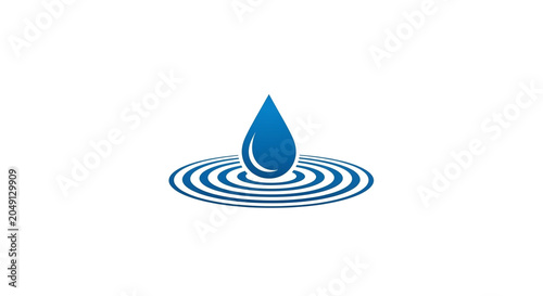 Water drop logo design with concentric ripples in minimalist blue vector illustration