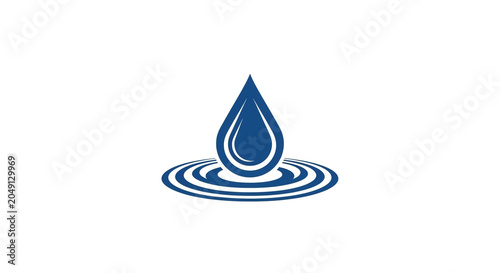 Water drop logo design with concentric ripples on clean white background minimalist style