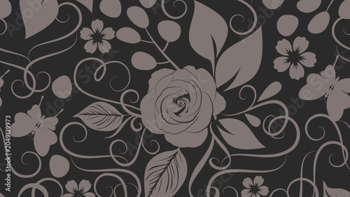 Dark grey floral rose pattern