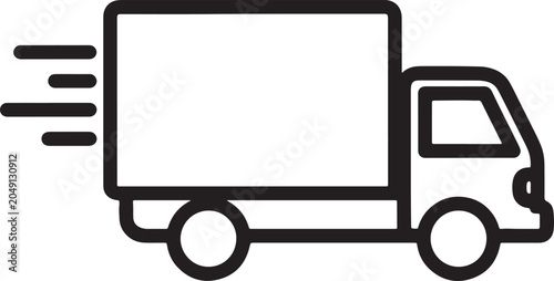 Foto A black outline of a delivery truck moving quickly, featuring motion lines on a