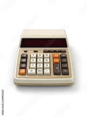 Vintage Retro Desktop Calculator Isolated on White Background