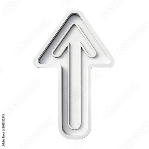 3D White Upward Arrow Icon on White Background
