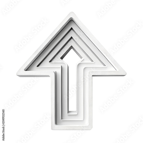 3D Layered White Upward Arrow Icon on White Background