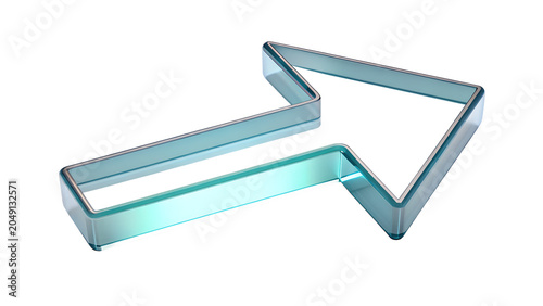 3D glass arrow pointing up and right on white background