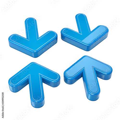 Four glossy blue 3D arrows pointing towards a central point