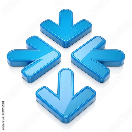 Four blue 3D arrows pointing towards a central point.