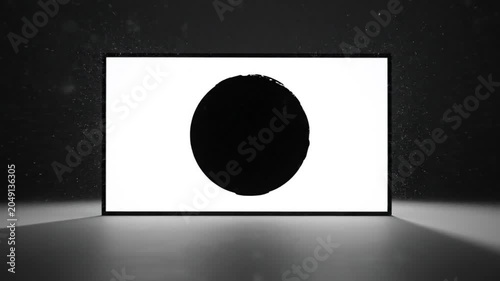 Black Circle Appearing on a White Screen with a Textured Background in a Minimalist Presentation Style
