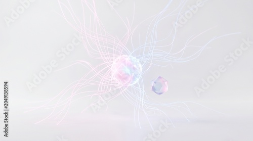 Abstract soft light spheres with flowing lines on white background  