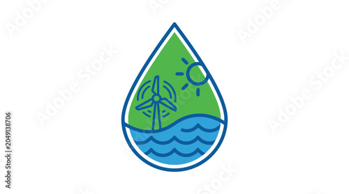 Foto Renewable Energy Concept: Wind Turbine in Water Drop
