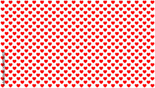 Obraz na plátne Seamless pattern of bright red hearts evenly spaced on a clean white background, forming a neat repeating grid