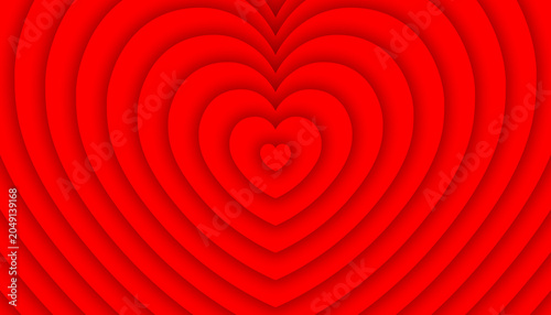 Fotografía Vibrant red abstract background featuring layered concentric heart shapes creating a smooth 3D depth effect