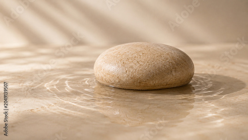 Smooth Zen Stone on Water Surface with Ripples