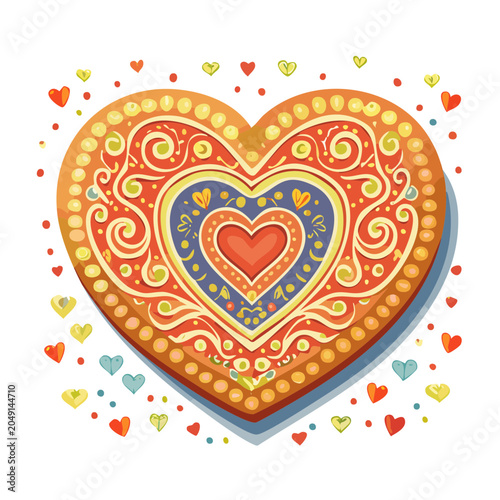 Ornate Heart Shape Illustration with Small Hearts