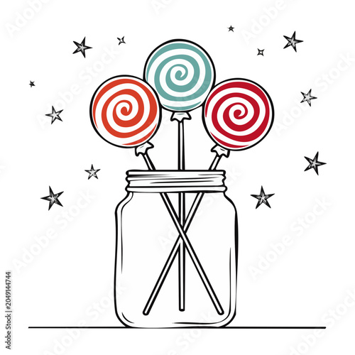 Three Swirl Lollipops in a Jar with Stars