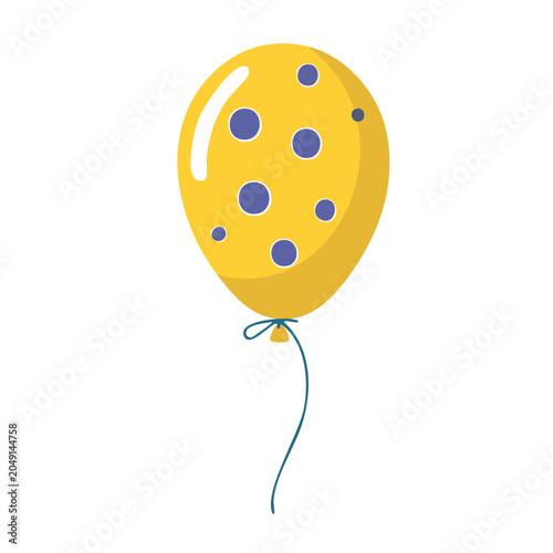 Yellow balloon with purple dots and string