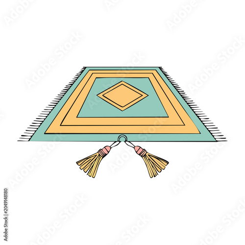 Flat design illustration of a Persian rug with tassels