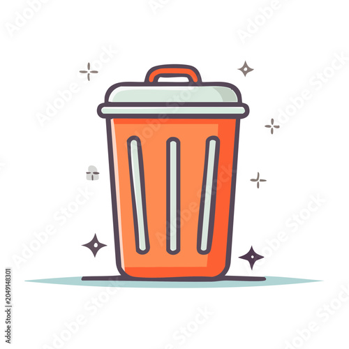 Orange trash can icon with sparkles