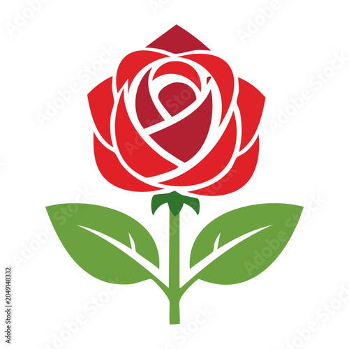 Stylized red rose icon with green leaves