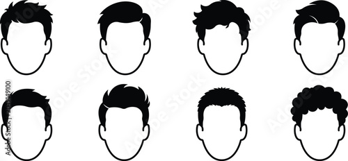 Male hairstyle silhouette icon set with modern haircuts, Men head and hair fashion profile symbols, Barber style collection