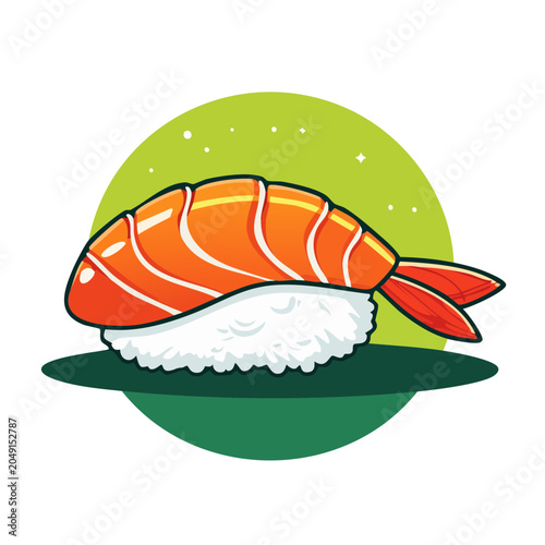Salmon sushi illustration with green background