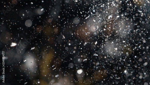Delicate White and Silver Sparkles Floating in the Air Against a Dark Bokeh Background, Magic Dust Concept with Photorealistic Shimmering Particles and Dreamy Atmospheric Cinematic Lighting Effects