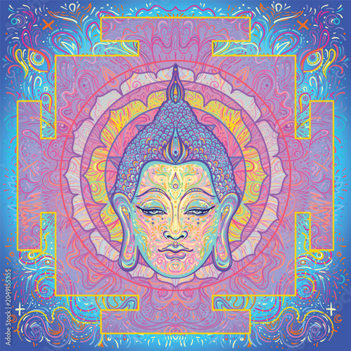 Fotografie Vector illustration combining Sri Yantra sacred geometry with Buddha figure
