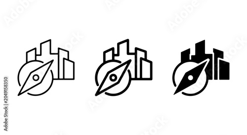 Fotografie City Navigation Icons, Urban Compass Symbols, Directional Building Graphics, Vec