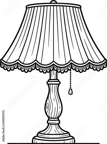 Konstfotografi Vintage table lamp line art vector, classic desk lamp with shade outline illustr