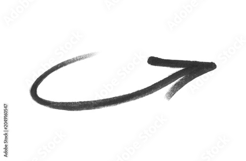 Hand drawn  marker black oval loop arrow pointing right isolated on transparent background, crayon style sketch of a red circular indicator arrow, doodle illustration