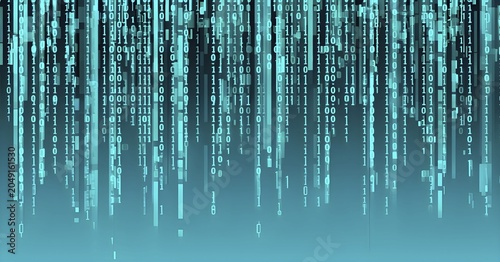 Abstract animation of binary code cascading down like digital rain, representing data insights in monochromatic turquoise hues, AI generated