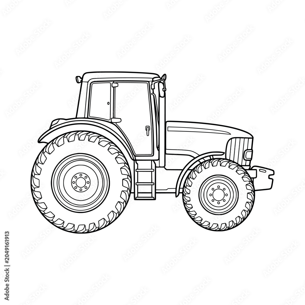 Obraz premium Line Art Farm Tractor Vector Illustration for Agricultural Design