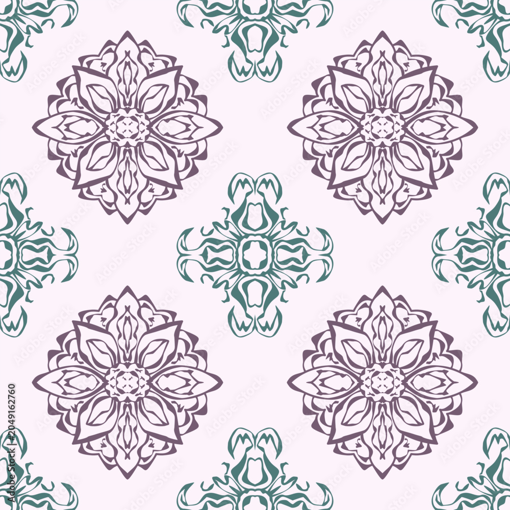 Fototapeta premium Seamless-pattern-flowers-green-pink-background-illustration-vector