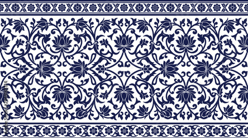 Tableau sur toile Seamless floral damask background pattern with intricate leaves and flower motifs design