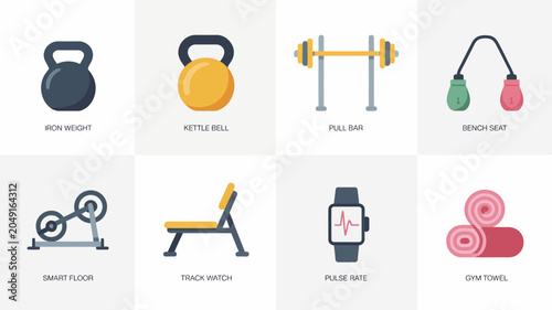 Cuadro en lienzo Colorful gym equipment and accessories collection.